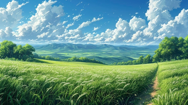Красивое небо, зеленые поля, ретро-фильтр, фон, баннер HD