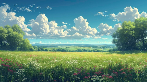 Beautiful Sky Green Fields Retro Filtered Background Banner HD