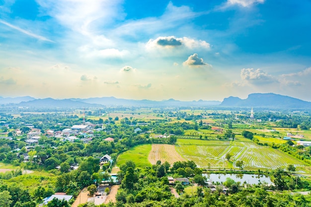 Beautiful sky mountains and fields