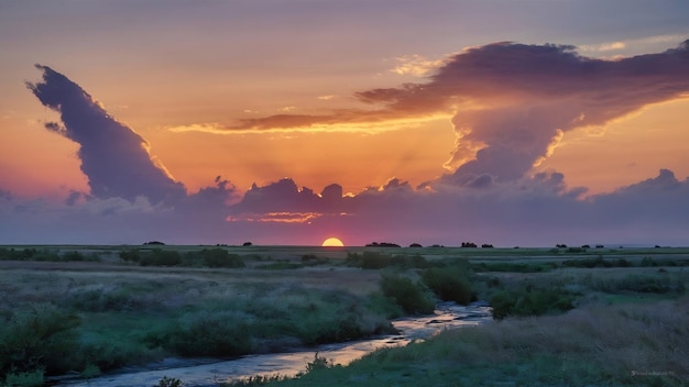 Beautiful sky sunset sun and clouds landscape nature background