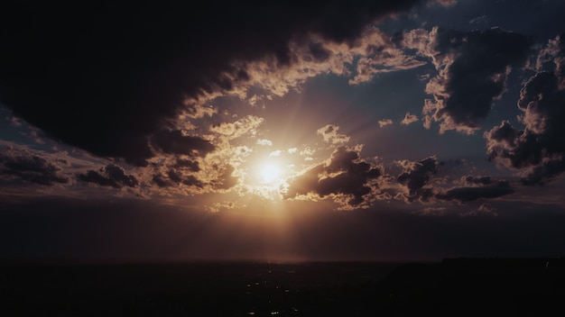 Beautiful sky in sunset with big clouds