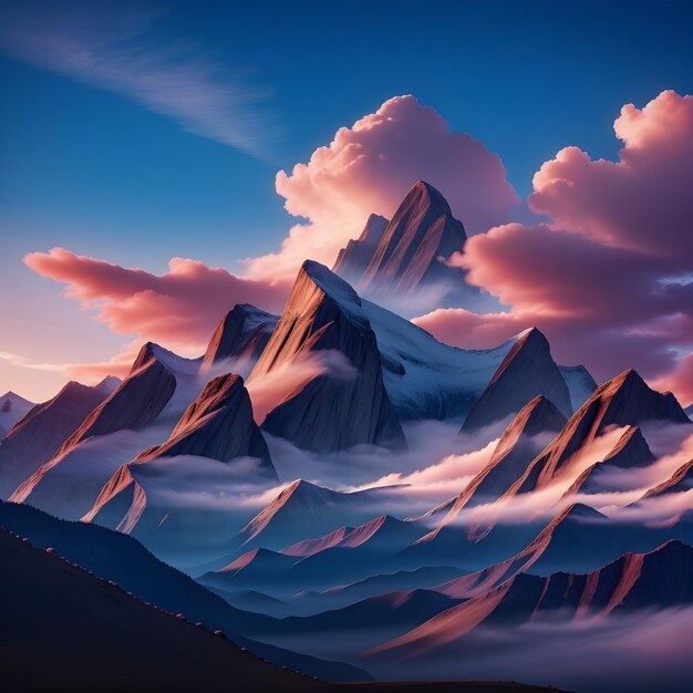 Beautiful sky with mountains in the distance generated by ai