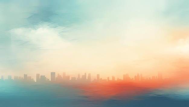 beautiful skyline scenery with blurred lights in the style of light turquoise and orange