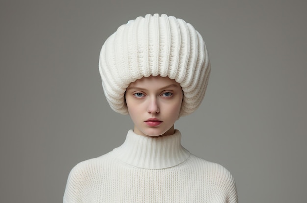 Photo beautiful slavic model in a knitted hat