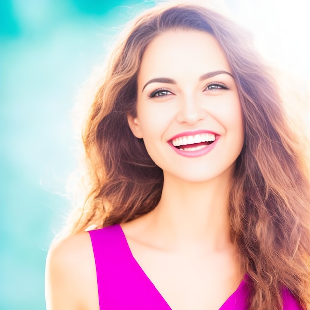 beautiful slim woman smiling on bright background smiling portrait