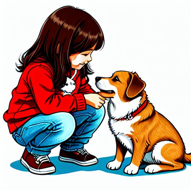 Beautiful small girl with a dog digital art