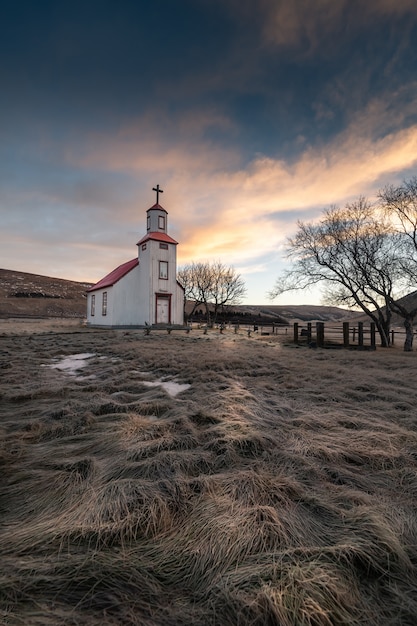 Beautiful small red church in Iceland