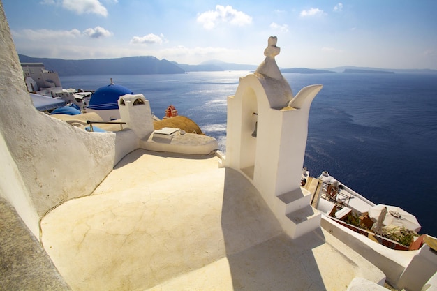 Beautiful small town and landscape view at Santorini or Oia Isalnd Greece.