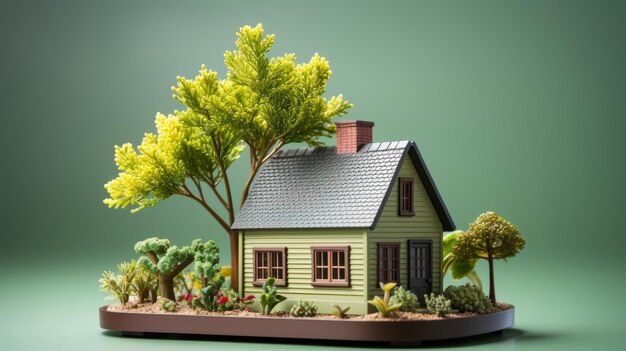 緑豊かな植物や木々に囲まれて平和な自然環境にある美しい小さな木製の家