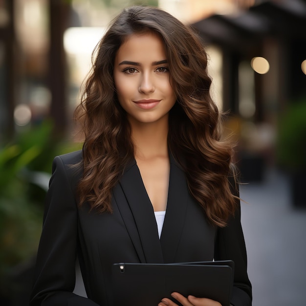 Beautiful smiling businesswoman outside Generative Ai