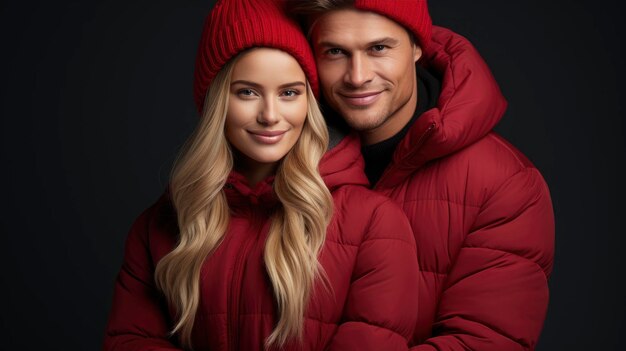 美しい笑顔のカップルが赤いハートを握っている背景画像