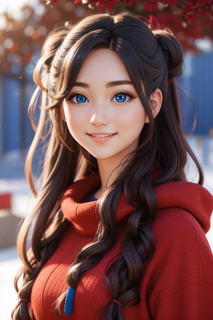 Красивая улыбающаяся девушка с голубыми глазами милая девушка из аниме с большими глазами