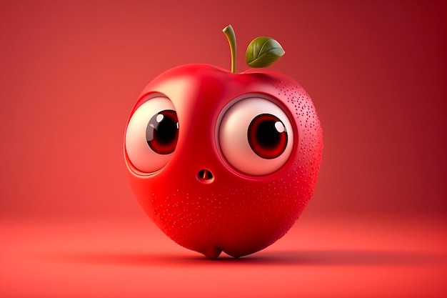 아름다운 웃는 빨간 사과 캐릭터 3d 큰 눈