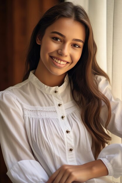 Beautiful Smiling Woman in White Blouse