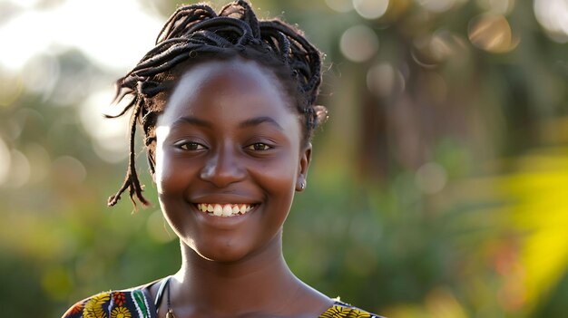 美しい笑顔の若いアフリカの女性 の毛を編んだ