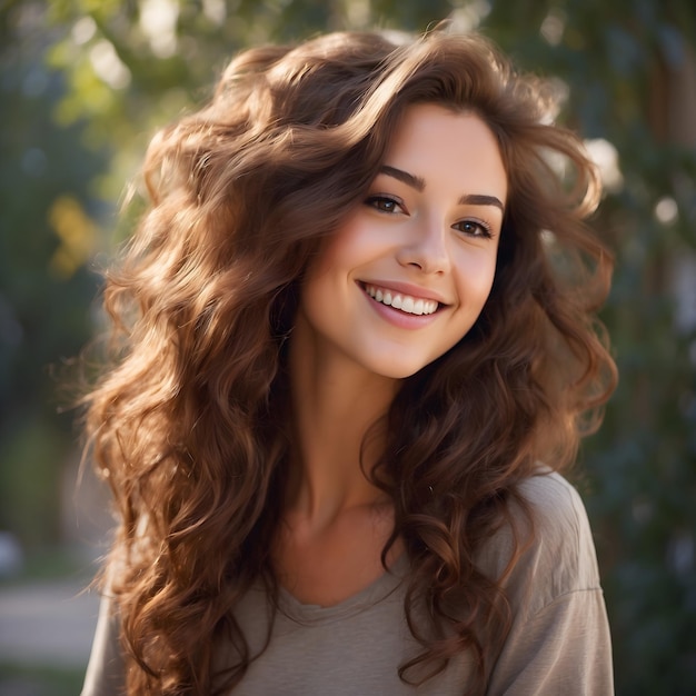 茶色の髪の美しい笑顔の若い女性