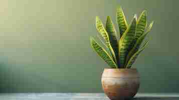 Photo a beautiful snake plant in a pot on a wooden table