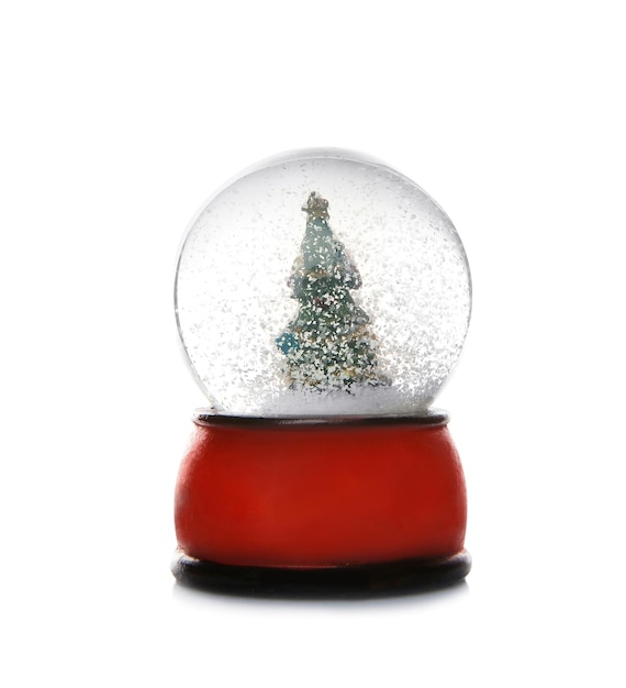 Photo beautiful snow globe with christmas tree inside on white background