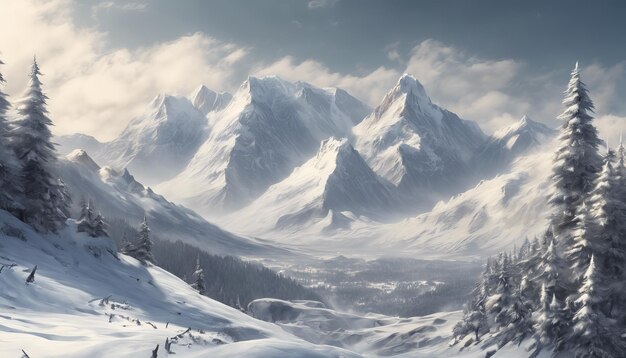 아름다운 눈 산 풍경 사진 벽지