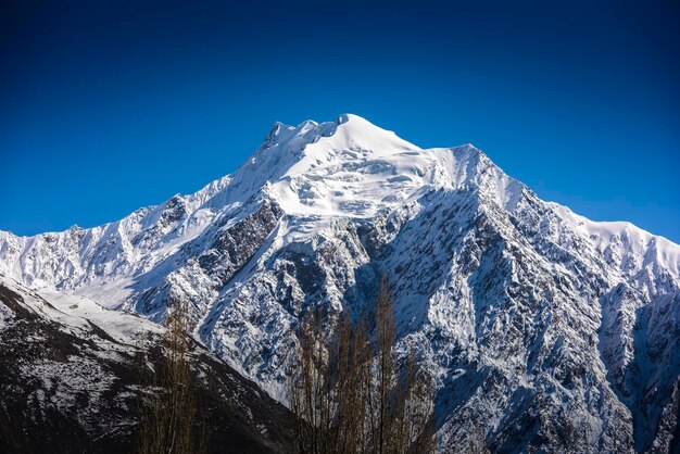 Beautiful snow mountain with blue sky from pakistan