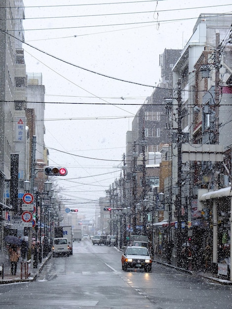 Beautiful snow scene in the streets of Kyoto