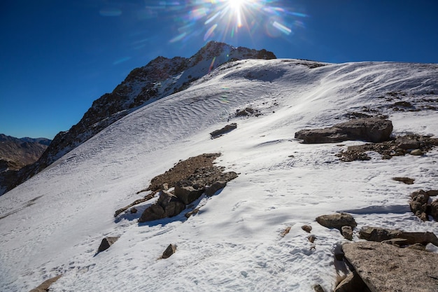 Beautiful snowcapped high mountains peak