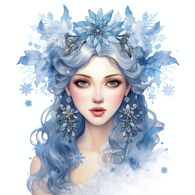 아름다운 눈송이 요정 푸른 얼음 겨울 동화 판타지 세계 클립 아트 그림
