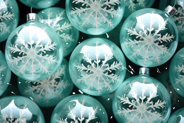 Beautiful snowflakes in glass Christmas balls Generative AI