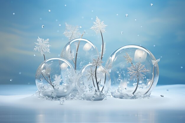 Beautiful snowflakes in glass Christmas balls Generative AI