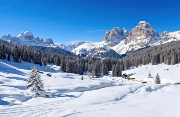 beautiful snowy landscape with the mountains