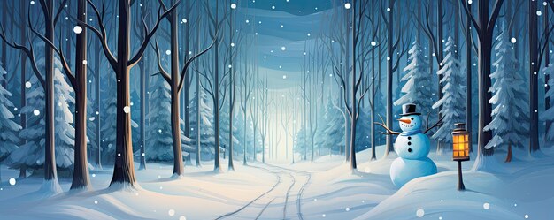 写真 クリスマス挨 ⁇ のためのスノーマンとコピースペースを持つ美しい雪の風景