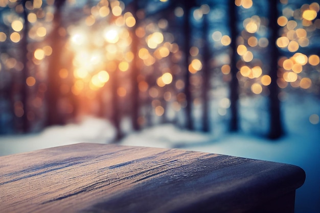 森と太陽のある美しい雪に覆われた冬の風景。森の冬の夕日