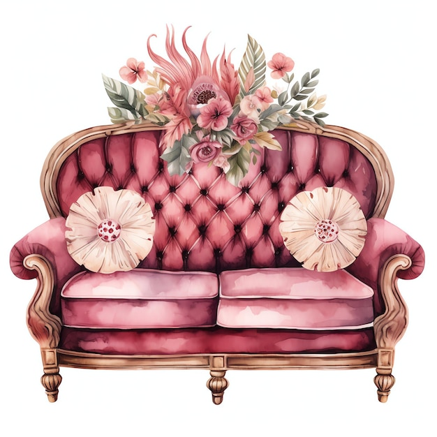 beautiful sofa in a boho style clipart illustration