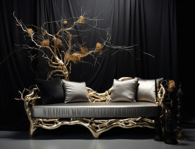 Красивый диван и золотое дерево