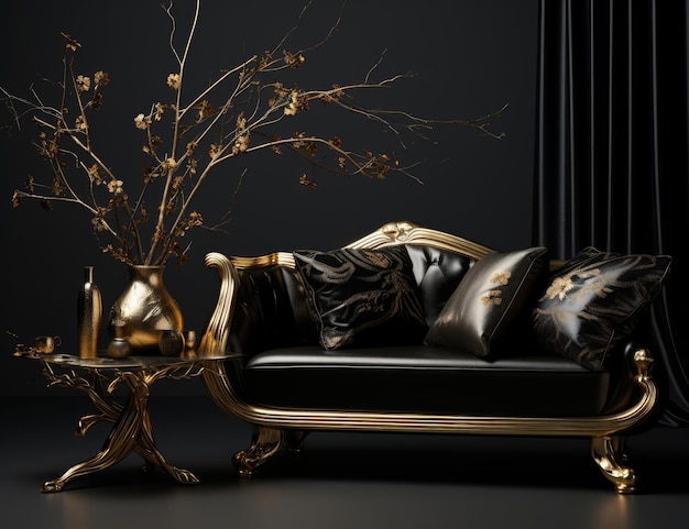 美しいソファと金色の木