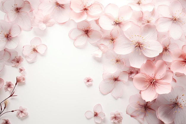 Beautiful soft floral background with dusty pink flowers on white background