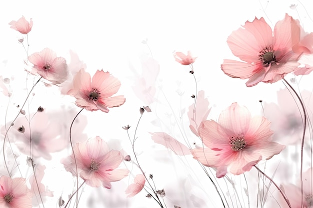 Beautiful soft floral background with dusty pink flowers on white background