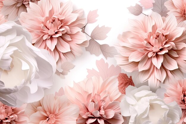 Beautiful soft floral background with dusty pink flowers on white background