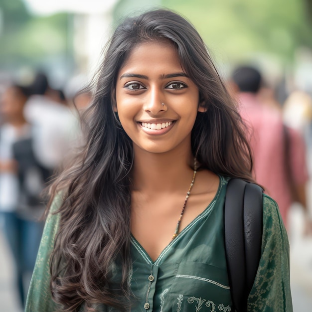 beautiful south Indian female college student without anyone else in a blurred background