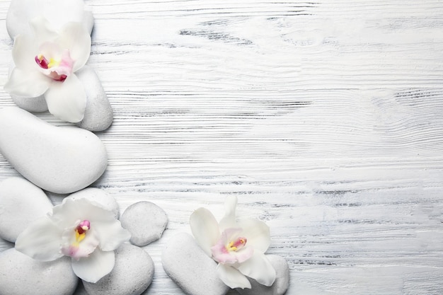 Beautiful spa composition on light wooden background