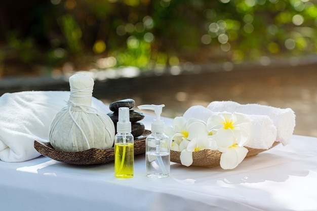 Beautiful spa composition on massage table.