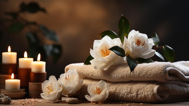 beautiful spa composition of towels and spa access