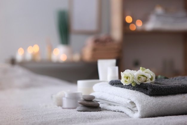 Beautiful spa composition of towels and spa accessories