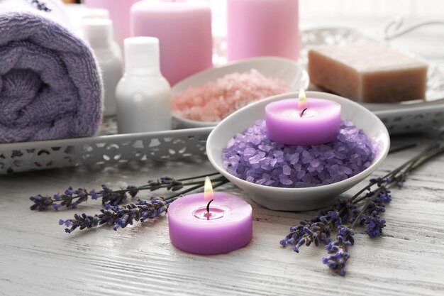 Beautiful spa composition with lavender closeup