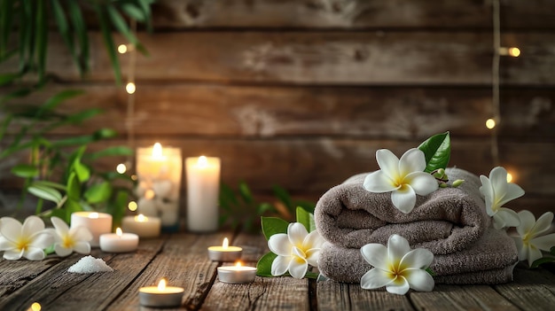 Photo beautiful spa composition on wooden background