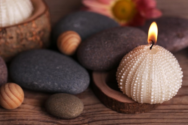 Beautiful spa composition on wooden background