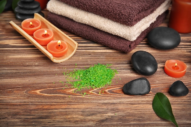 Beautiful spa composition on wooden background