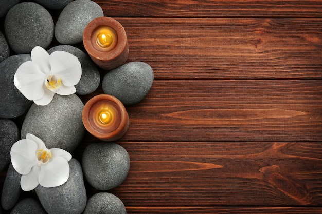 Beautiful spa composition on wooden background