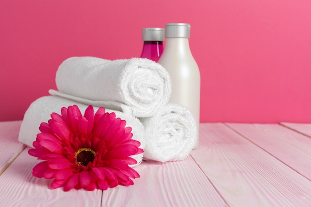 Beautiful spa composition on wooden table