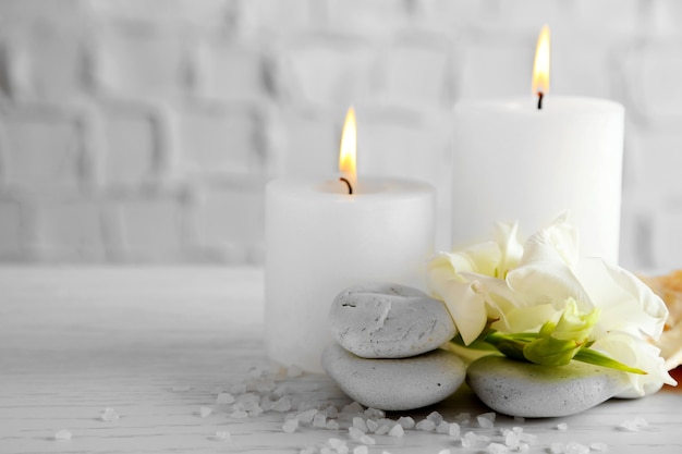 Beautiful spa composition on wooden table